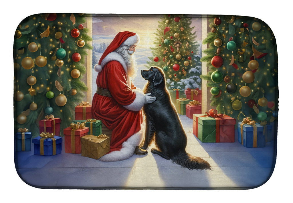 Flat-Coated Retriever and Santa Claus Dish Drying Mat Absorbent Dish Drying Mat Pad for Kitchen Counter Dish Drainer Mat for Countertop, 14 x 21", Multicolor
