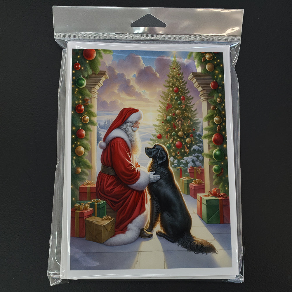 Flat-Coated Retriever and Santa Claus Greeting Cards Pack of 8 Blank Cards with Envelopes Whimsical A7 Size 5x7