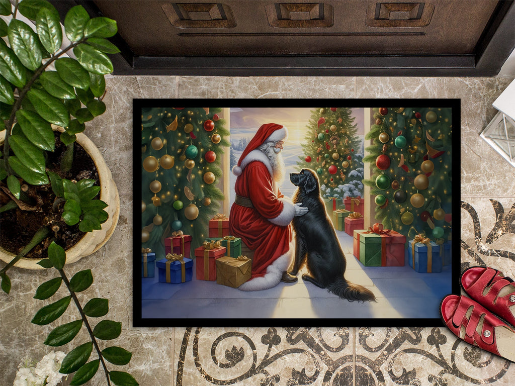Flat-Coated Retriever and Santa Claus Doormat Indoor Outdoor 24H X 36W Front Door Mat Rugs for Entryway, Non Slip Washable Low Pile,