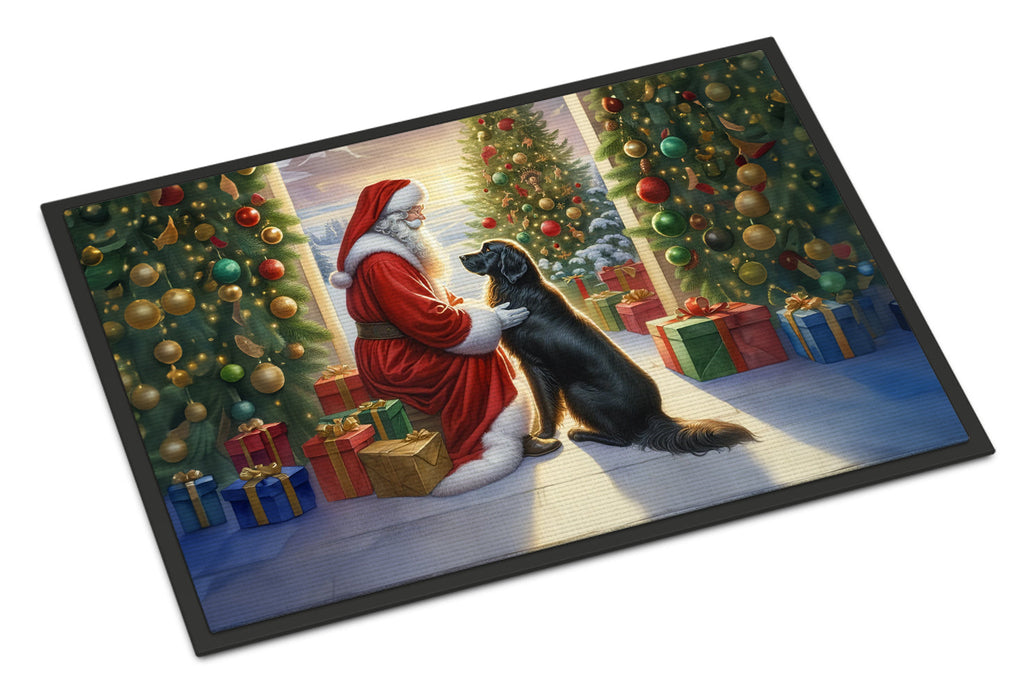 Flat-Coated Retriever and Santa Claus Doormat Indoor Outdoor 18H X 27W Front Door Mat Rugs for Entryway, Non Slip Washable