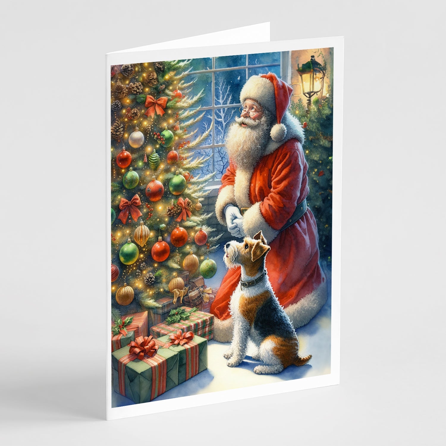 Fox Terrier and Santa Claus Greeting Cards Pack of 8 Blank Cards with Envelopes Whimsical A7 Size 5x7