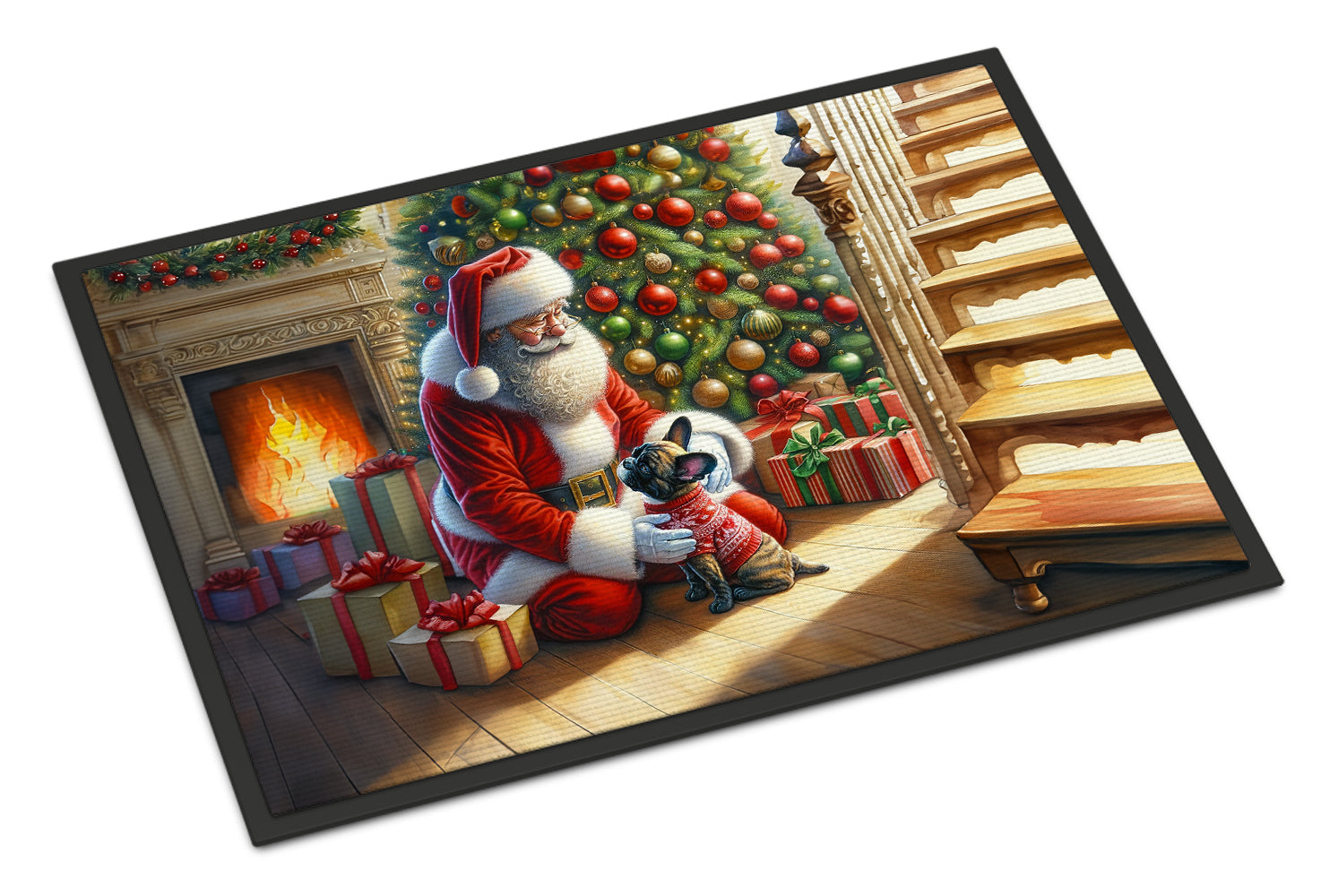 French Bulldog and Santa Claus Doormat Indoor Outdoor 24H X 36W Front Door Mat Rugs for Entryway, Non Slip Washable Low Pile,
