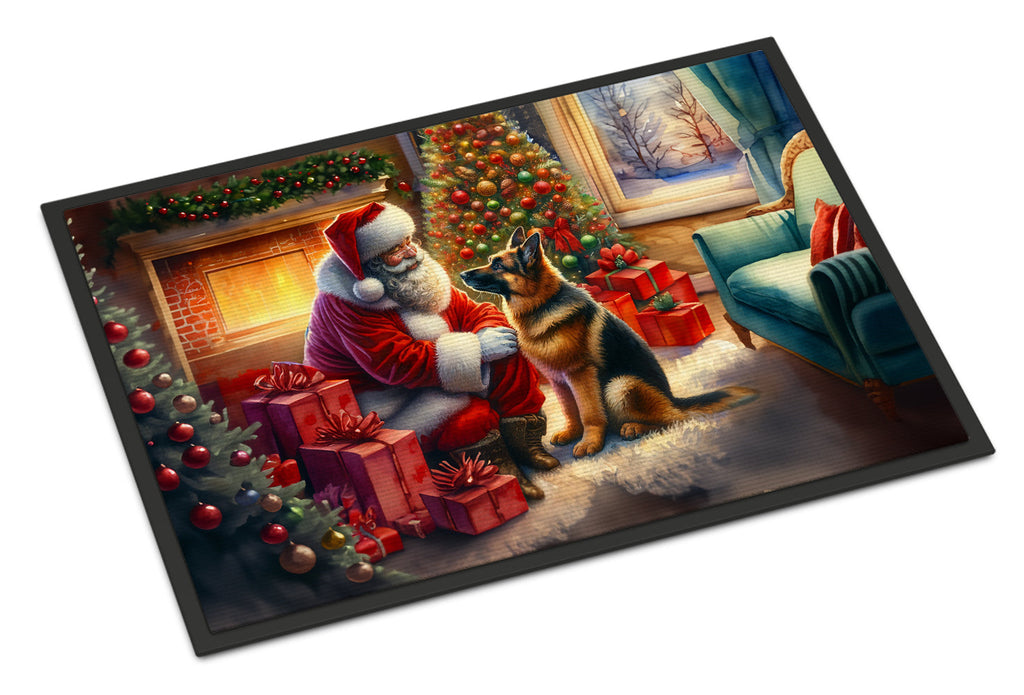 German Shepherd and Santa Claus Doormat Indoor Outdoor 24H X 36W Front Door Mat Rugs for Entryway, Non Slip Washable Low Pile,