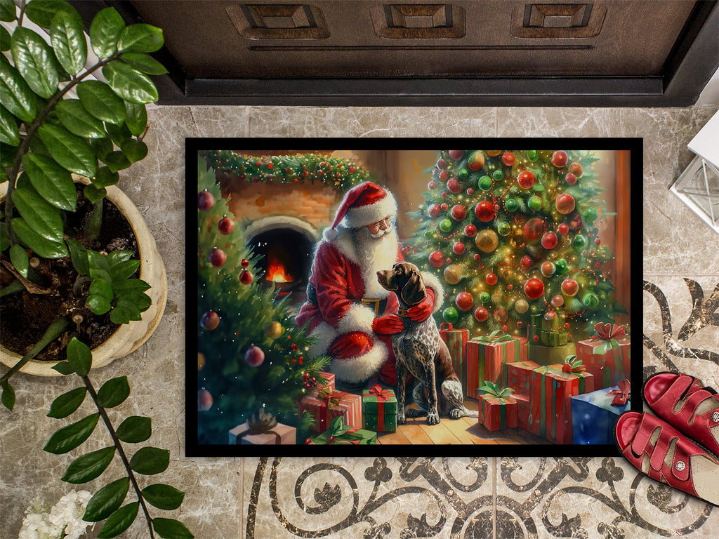 German Shorthaired Pointer and Santa Claus Doormat Indoor Outdoor 18H X 27W Front Door Mat Rugs for Entryway, Non Slip Washable