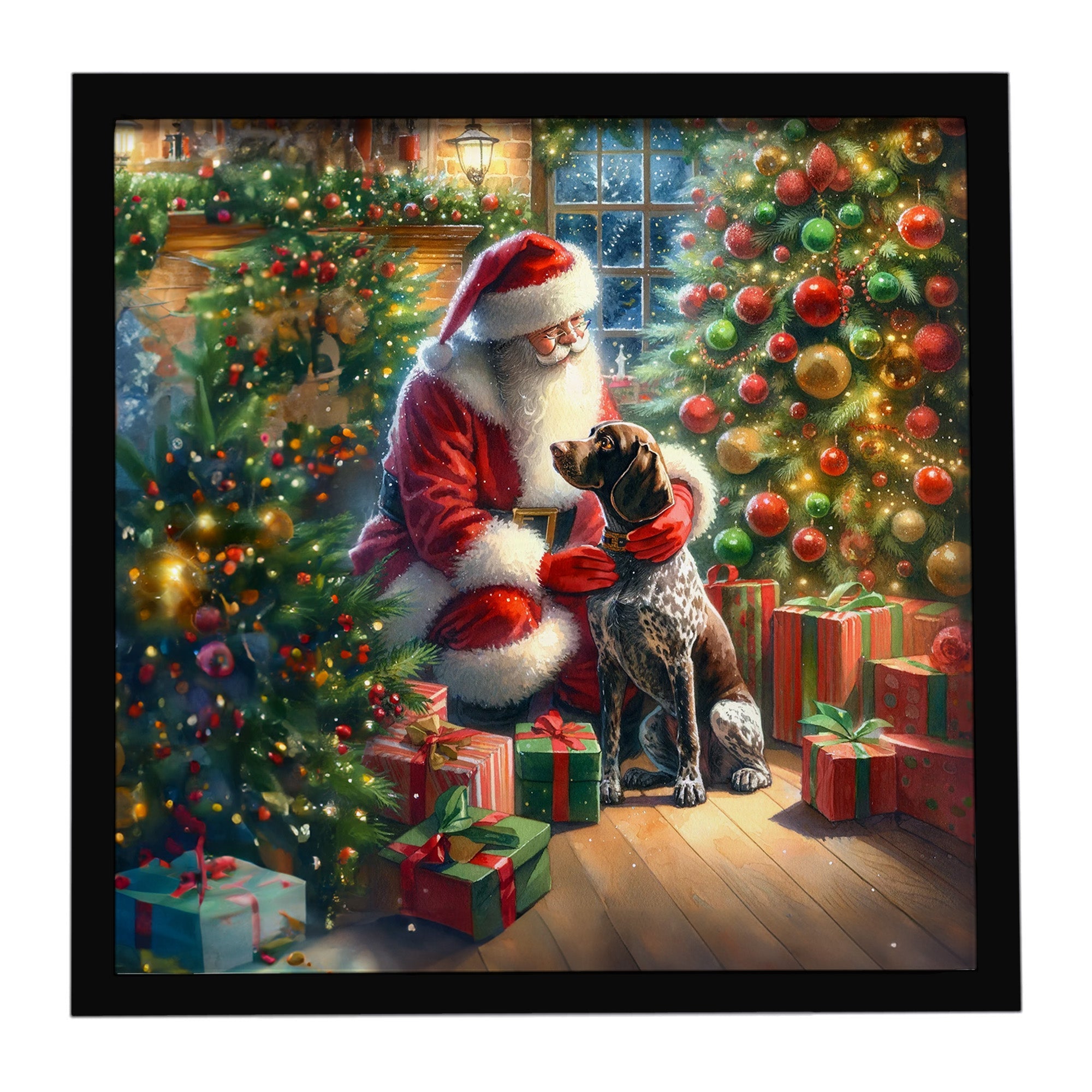 German Shorthaired Pointer and Santa Claus Framed Metal Print Bathroom, Kitchen, Office, Home Decor Wall Art Ready to Hang, Square, 8X8