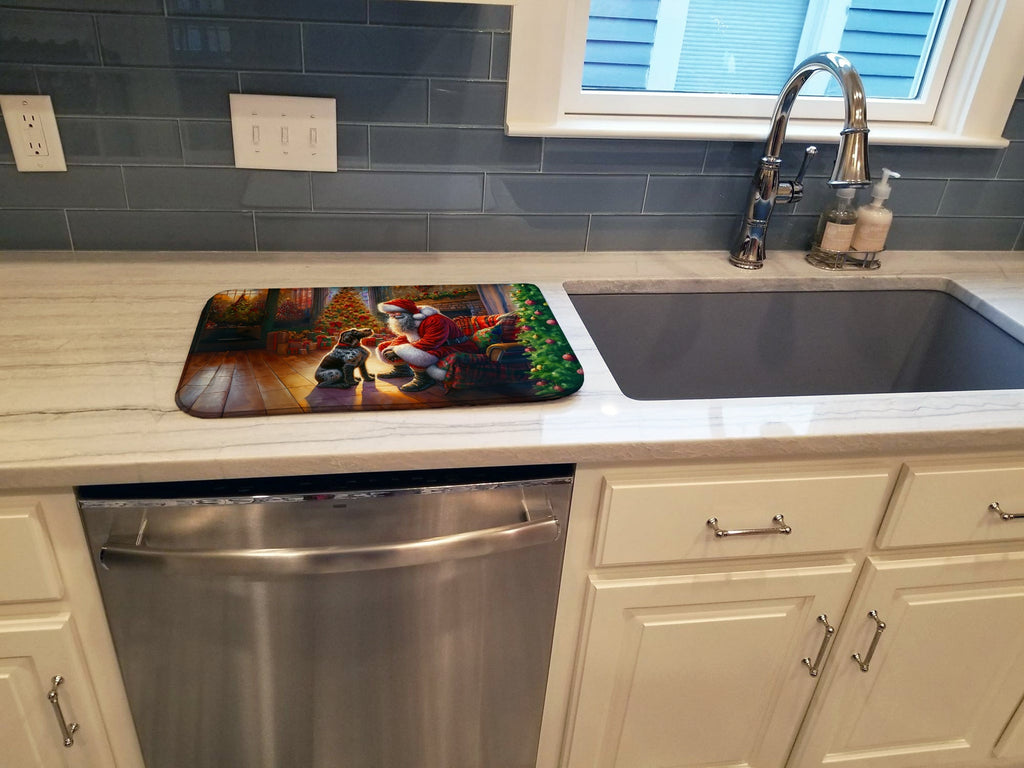 German Wirehaired Pointer and Santa Claus Dish Drying Mat Absorbent Dish Drying Mat Pad for Kitchen Counter Dish Drainer Mat for Countertop, 14 x 21", Multicolor