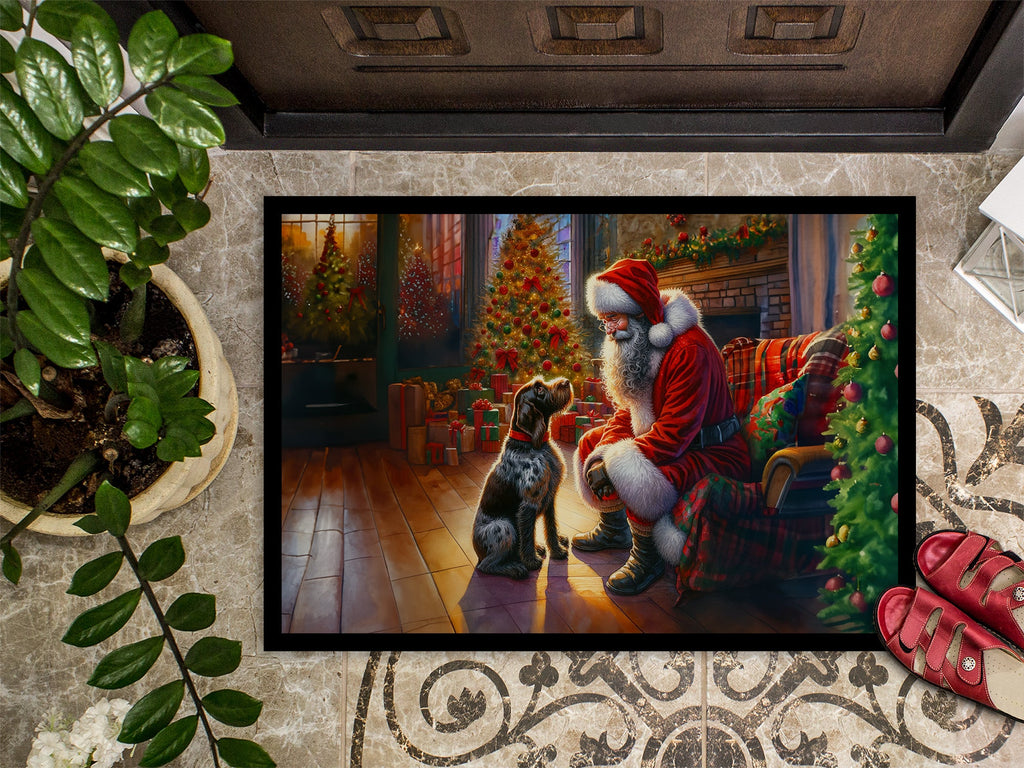 German Wirehaired Pointer and Santa Claus Doormat Indoor Outdoor 18H X 27W Front Door Mat Rugs for Entryway, Non Slip Washable