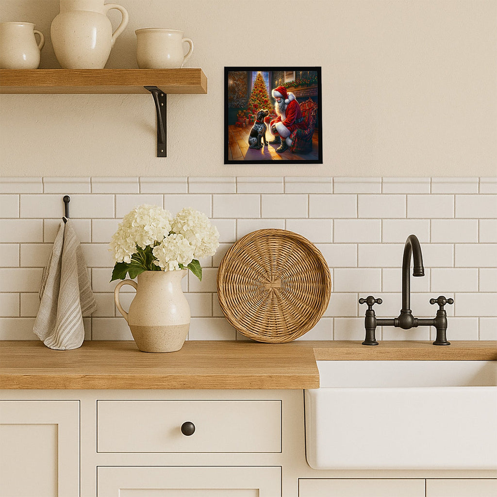 German Wirehaired Pointer and Santa Claus Framed Metal Print Bathroom, Kitchen, Office, Home Decor Wall Art Ready to Hang, Square, 8X8