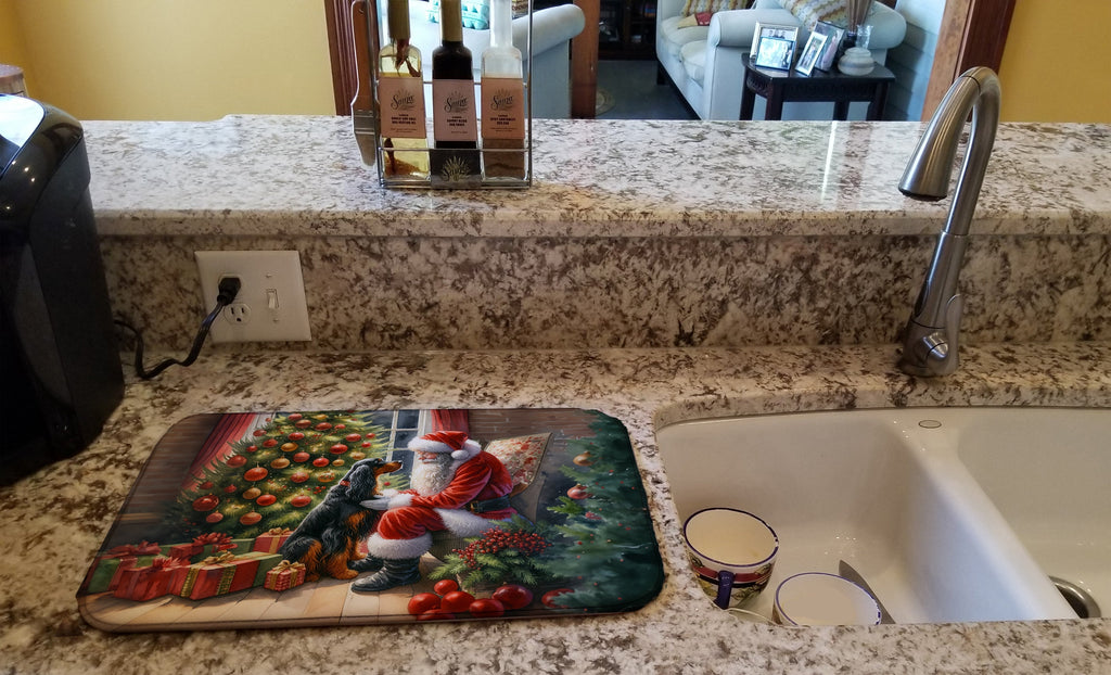 Gordon Setter and Santa Claus Dish Drying Mat Absorbent Dish Drying Mat Pad for Kitchen Counter Dish Drainer Mat for Countertop, 14 x 21", Multicolor