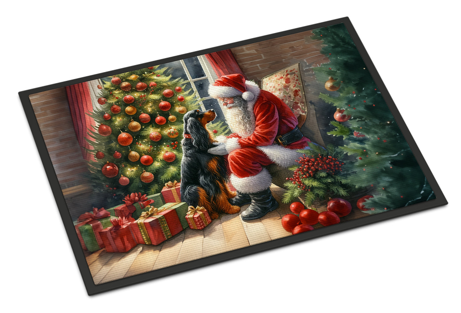 Gordon Setter and Santa Claus Doormat Indoor Outdoor 24H X 36W Front Door Mat Rugs for Entryway, Non Slip Washable Low Pile,