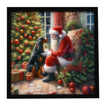 Gordon Setter and Santa Claus Framed Metal Print Bathroom, Kitchen, Office, Home Decor Wall Art Ready to Hang, Square, 8X8