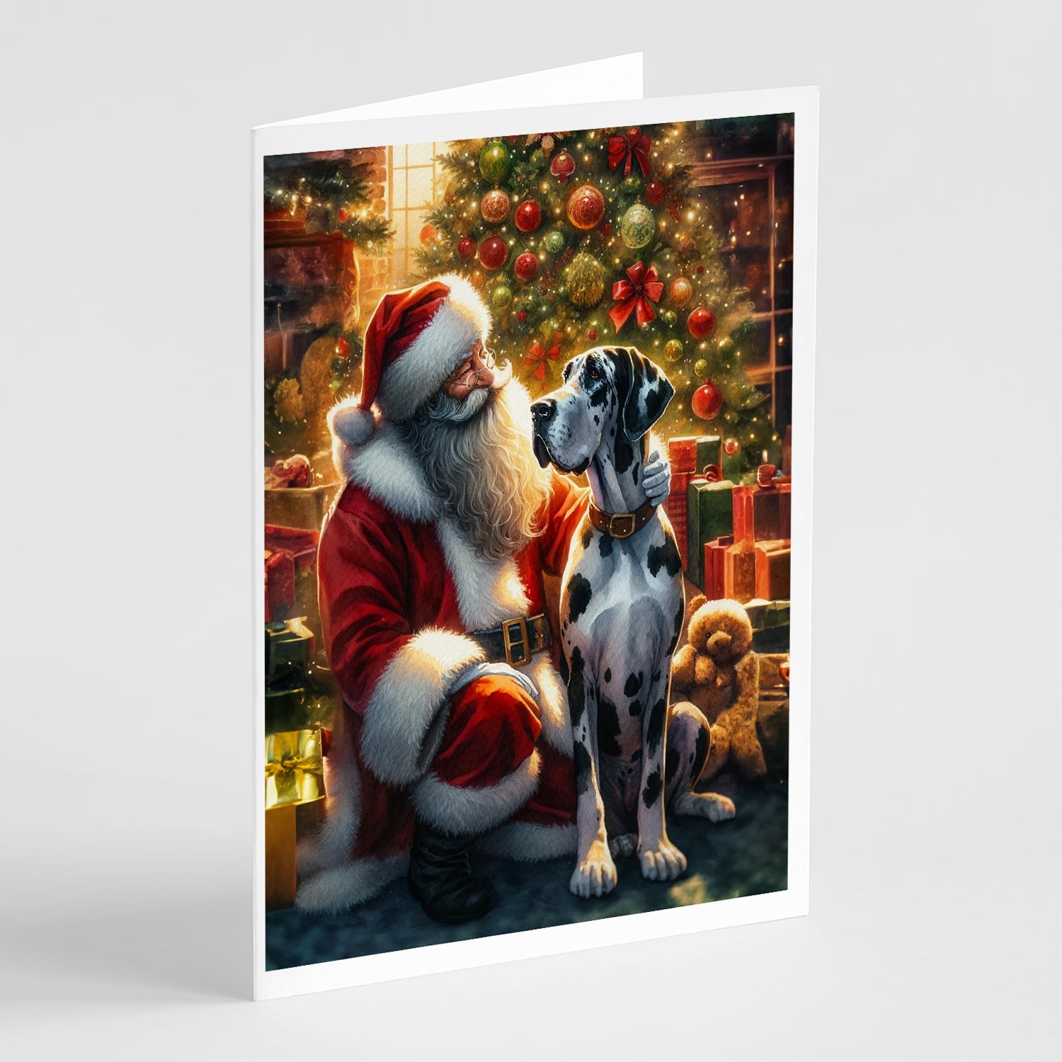 Great Dane and Santa Claus Greeting Cards Pack of 8 Blank Cards with Envelopes Whimsical A7 Size 5x7