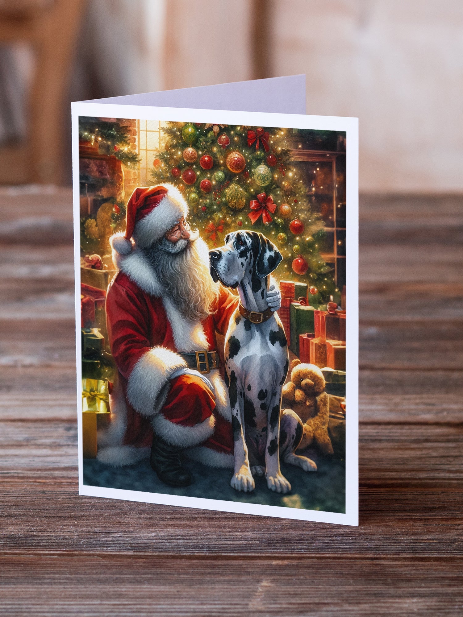 Great Dane and Santa Claus Greeting Cards Pack of 8 Blank Cards with Envelopes Whimsical A7 Size 5x7