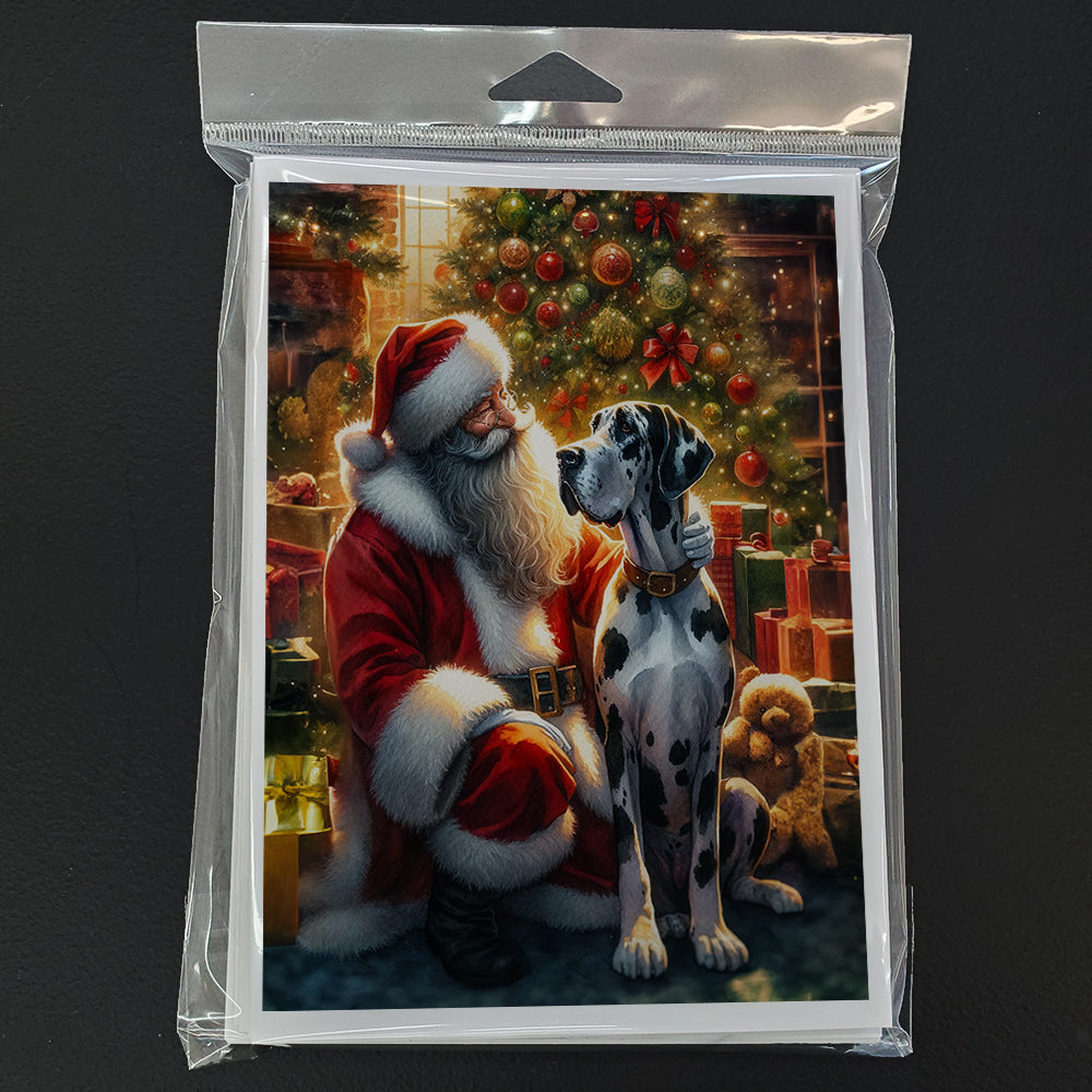 Great Dane and Santa Claus Greeting Cards Pack of 8 Blank Cards with Envelopes Whimsical A7 Size 5x7