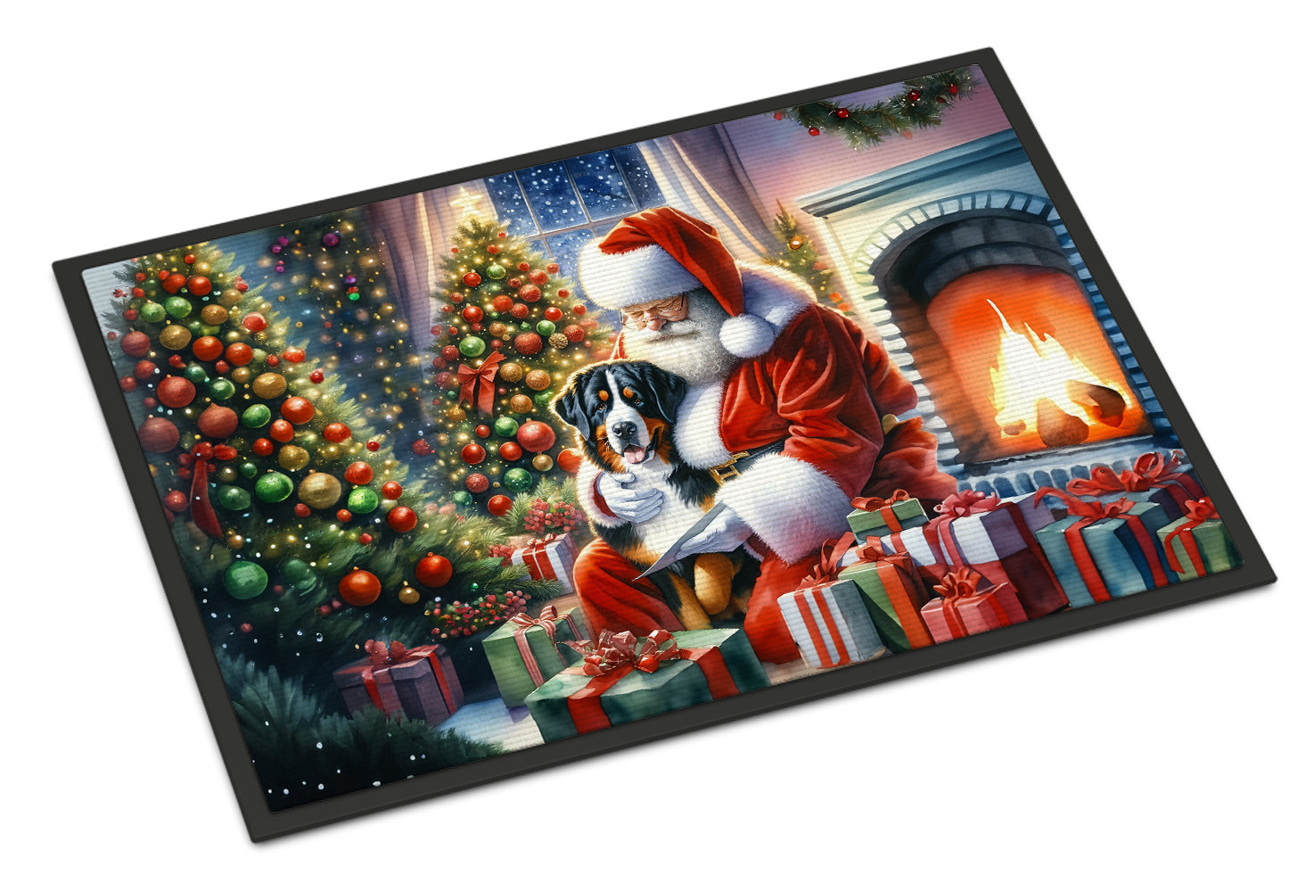 Greater Swiss Mountain Dog and Santa Claus Doormat Indoor Outdoor 18H X 27W Front Door Mat Rugs for Entryway, Non Slip Washable