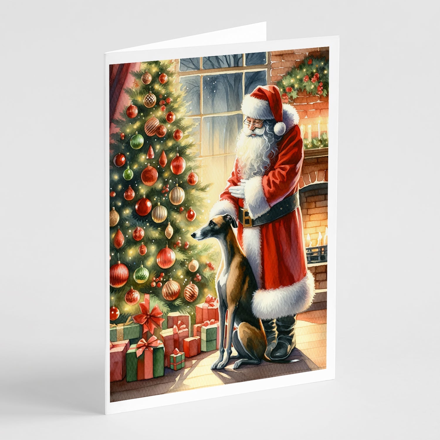 Greyhound and Santa Claus Greeting Cards Pack of 8 Blank Cards with Envelopes Whimsical A7 Size 5x7