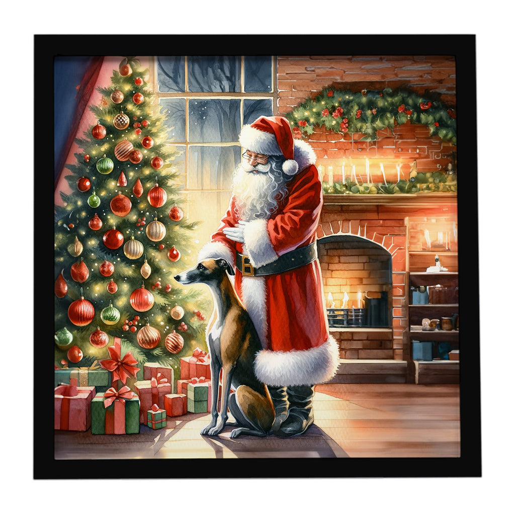 Greyhound and Santa Claus Framed Metal Print Bathroom, Kitchen, Office, Home Decor Wall Art Ready to Hang, Square, 8X8