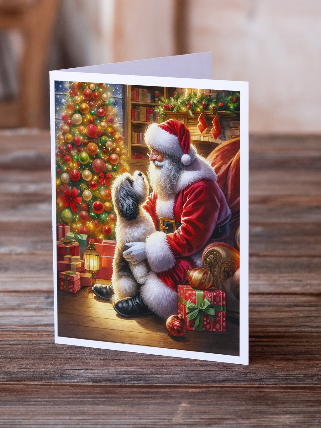 Havanese and Santa Claus Greeting Cards Pack of 8 Blank Cards with Envelopes Whimsical A7 Size 5x7