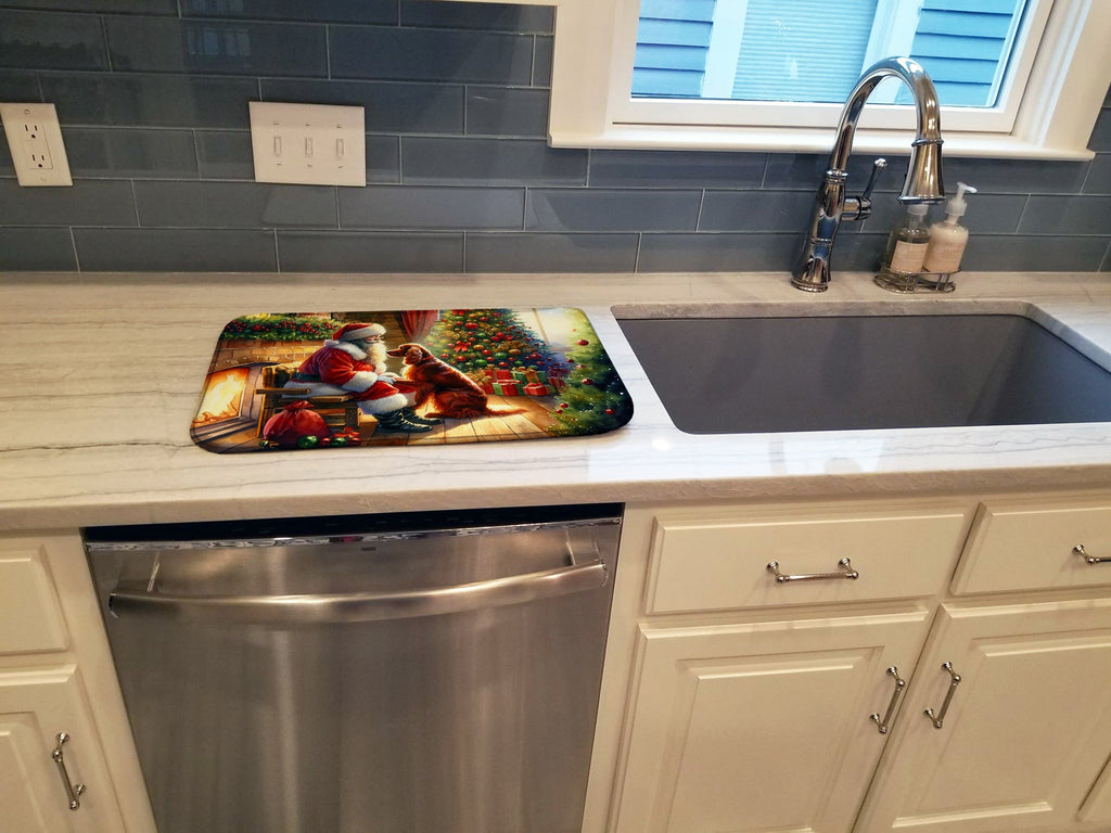 Irish Setter and Santa Claus Dish Drying Mat Absorbent Dish Drying Mat Pad for Kitchen Counter Dish Drainer Mat for Countertop, 14 x 21", Multicolor