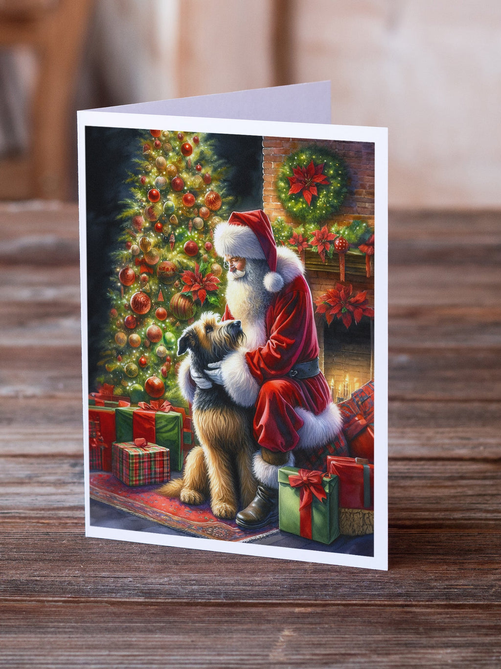 Irish Wolfhound and Santa Claus Greeting Cards Pack of 8 Blank Cards with Envelopes Whimsical A7 Size 5x7