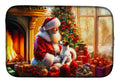 Jack Russell Terrier and Santa Claus Dish Drying Mat Absorbent Dish Drying Mat Pad for Kitchen Counter Dish Drainer Mat for Countertop, 14 x 21", Multicolor