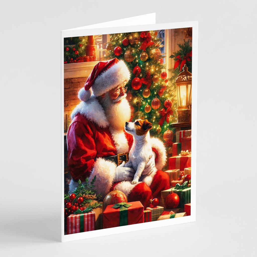 Jack Russell Terrier and Santa Claus Greeting Cards Pack of 8 Blank Cards with Envelopes Whimsical A7 Size 5x7