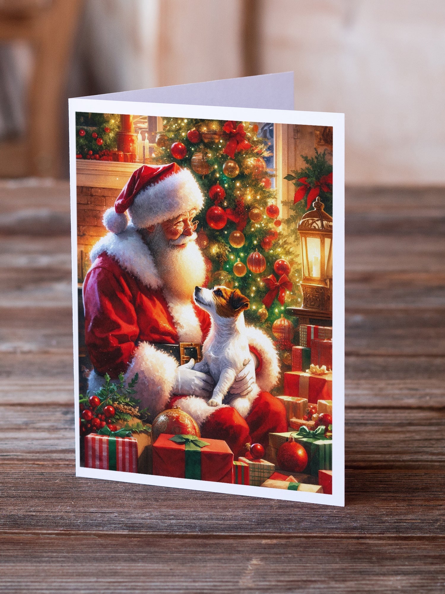 Jack Russell Terrier and Santa Claus Greeting Cards Pack of 8 Blank Cards with Envelopes Whimsical A7 Size 5x7