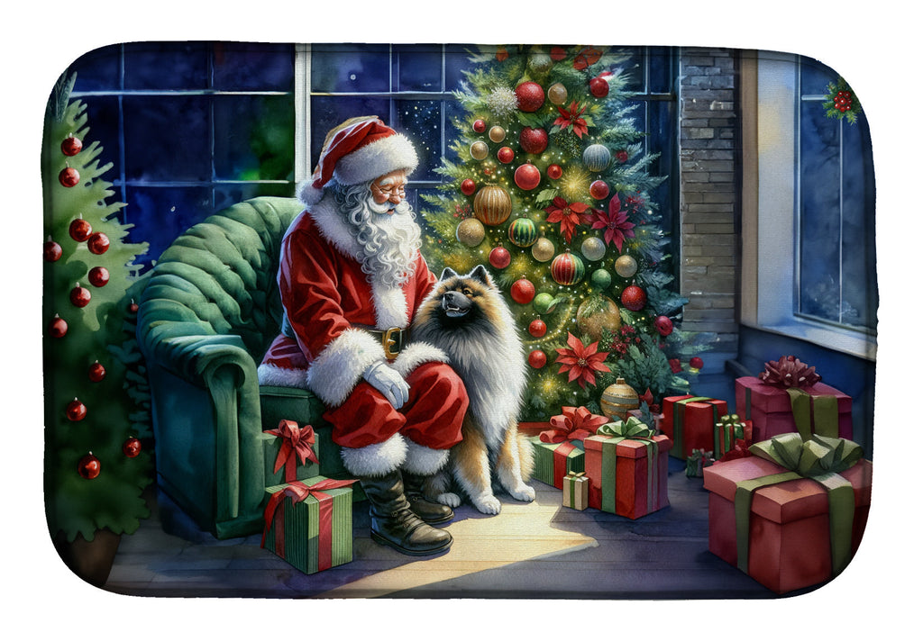 Keeshond and Santa Claus Dish Drying Mat Absorbent Dish Drying Mat Pad for Kitchen Counter Dish Drainer Mat for Countertop, 14 x 21", Multicolor