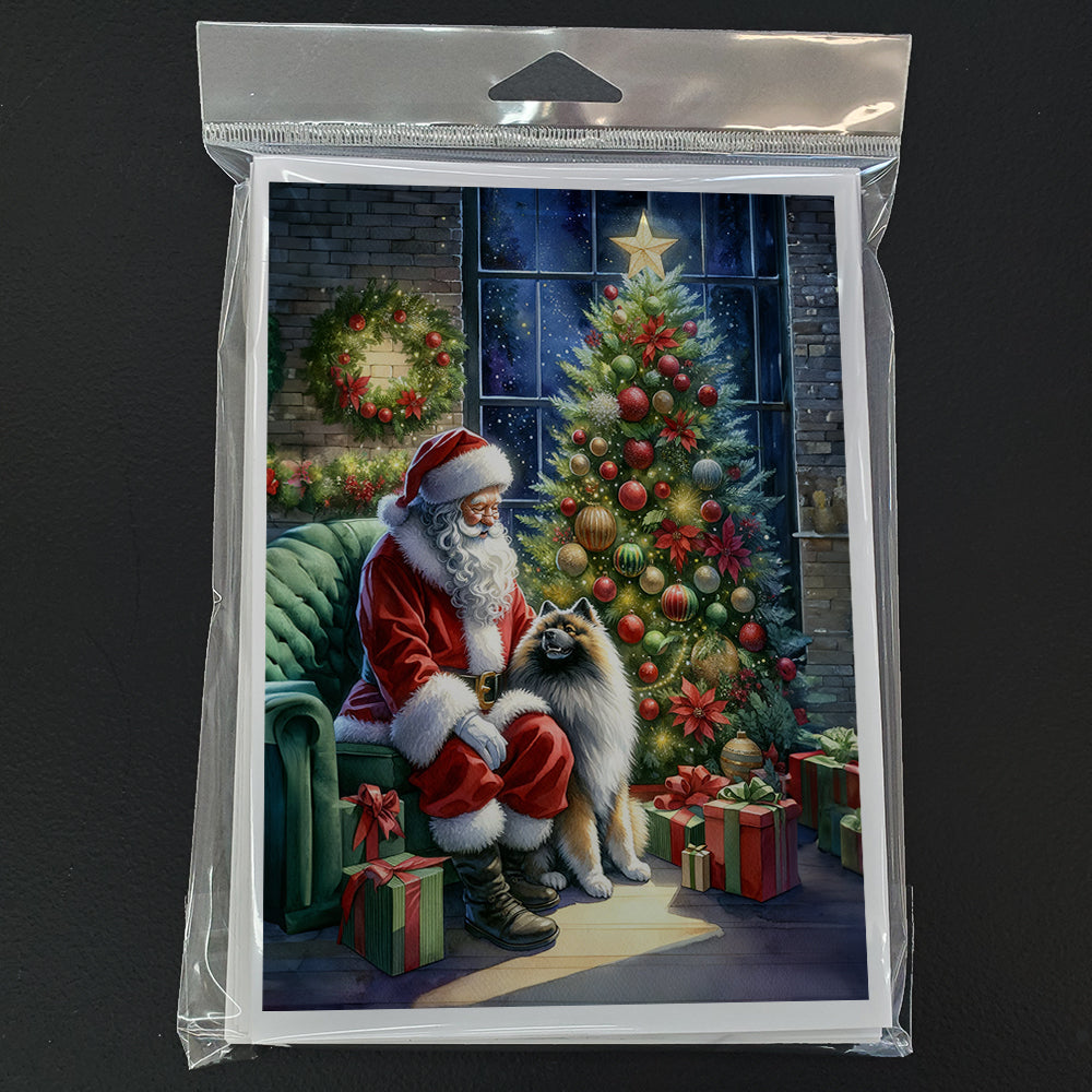 Keeshond and Santa Claus Greeting Cards Pack of 8 Blank Cards with Envelopes Whimsical A7 Size 5x7