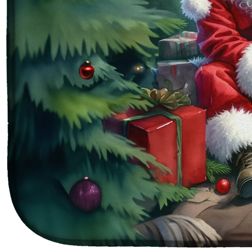 Keeshond and Santa Claus Dish Drying Mat Absorbent Dish Drying Mat Pad for Kitchen Counter Dish Drainer Mat for Countertop, 14 x 21", Multicolor