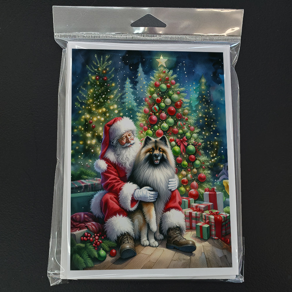 Keeshond and Santa Claus Greeting Cards Pack of 8 Blank Cards with Envelopes Whimsical A7 Size 5x7