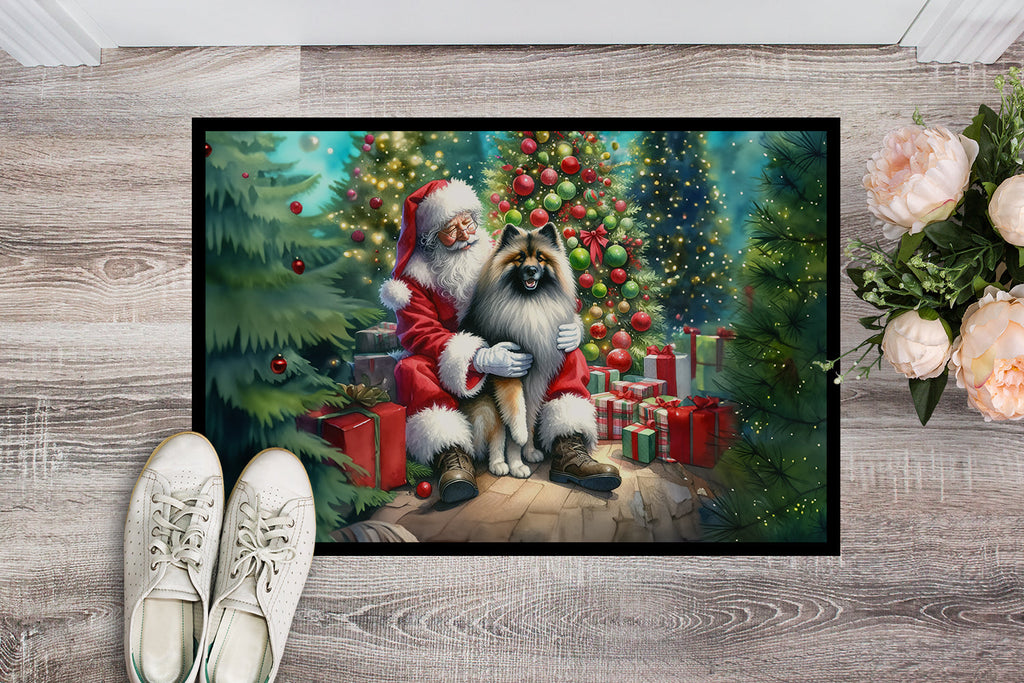 Keeshond and Santa Claus Doormat Indoor Outdoor 18H X 27W Front Door Mat Rugs for Entryway, Non Slip Washable