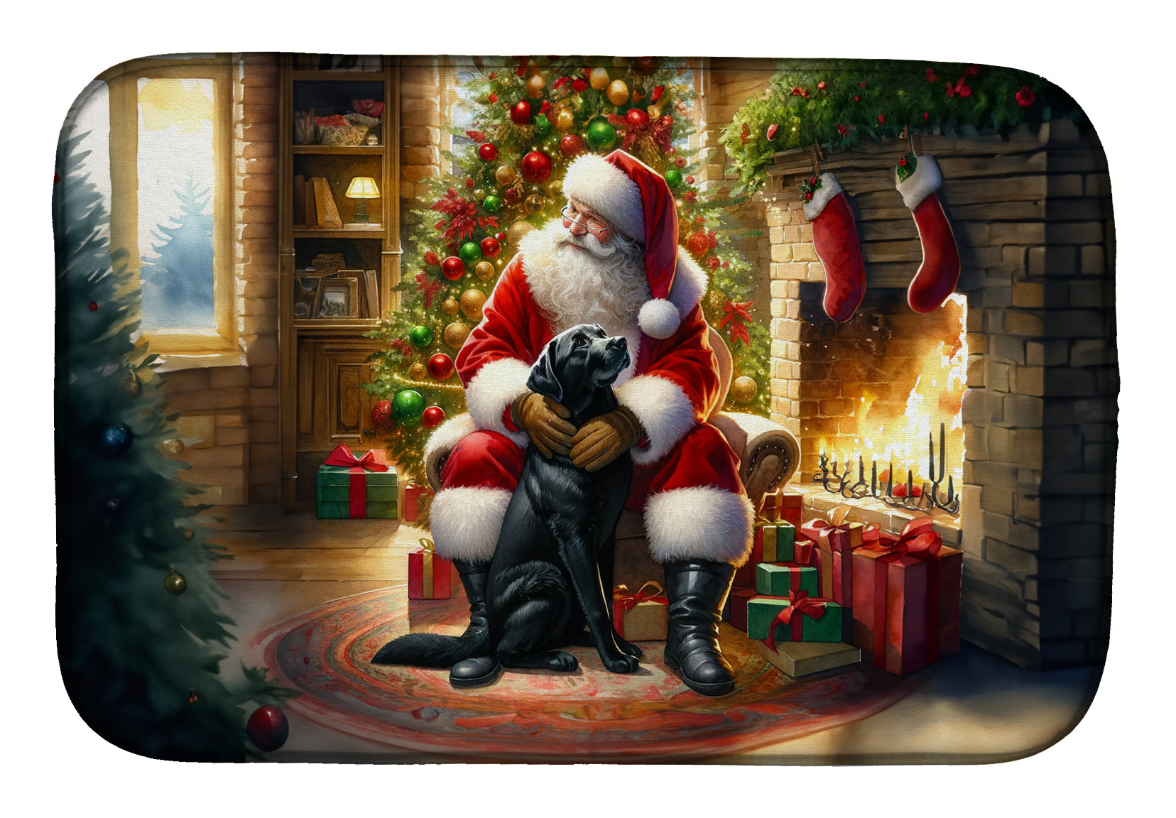 Labrador Retriever and Santa Claus Dish Drying Mat Absorbent Dish Drying Mat Pad for Kitchen Counter Dish Drainer Mat for Countertop, 14 x 21", Multicolor