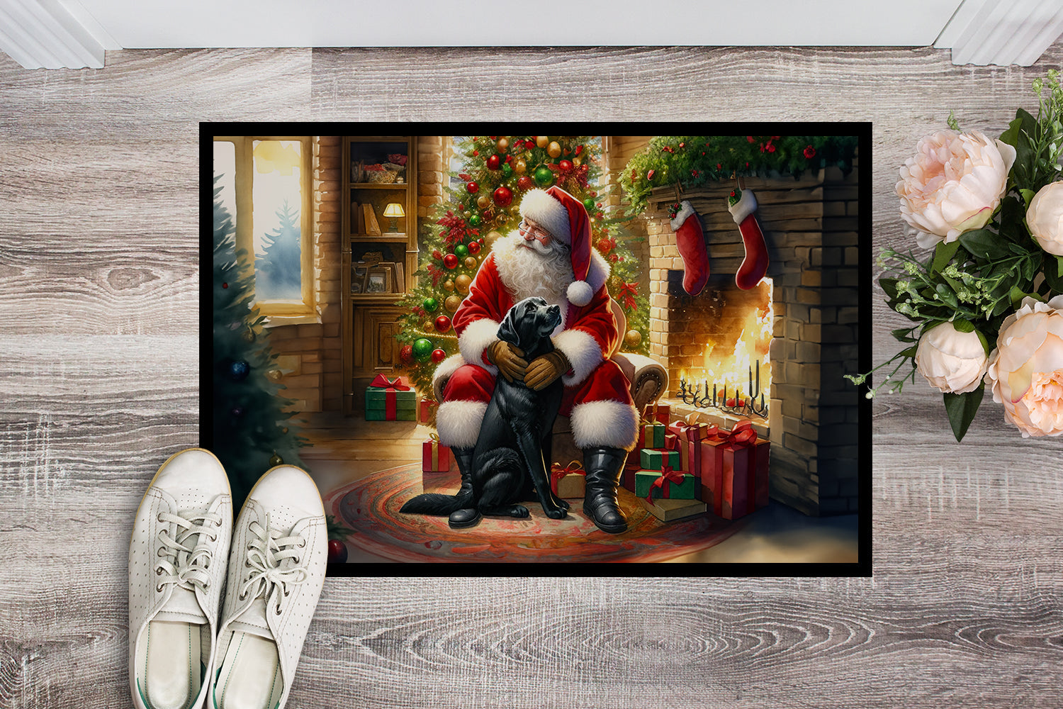 Labrador Retriever and Santa Claus Doormat Indoor Outdoor 24H X 36W Front Door Mat Rugs for Entryway, Non Slip Washable Low Pile,