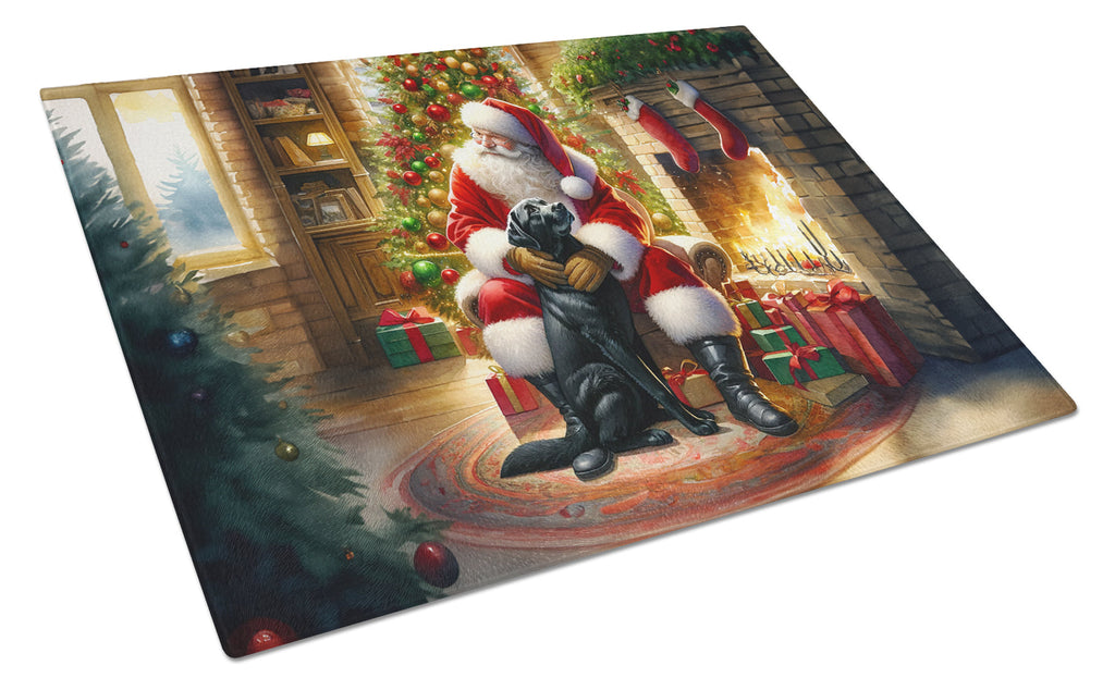 Labrador Retriever and Santa Claus Cutting Board Tempered Glass Kitchen Cutting Surface, Heat Resistant Chopping, Non-Slip Feet, Food Prep & Serving