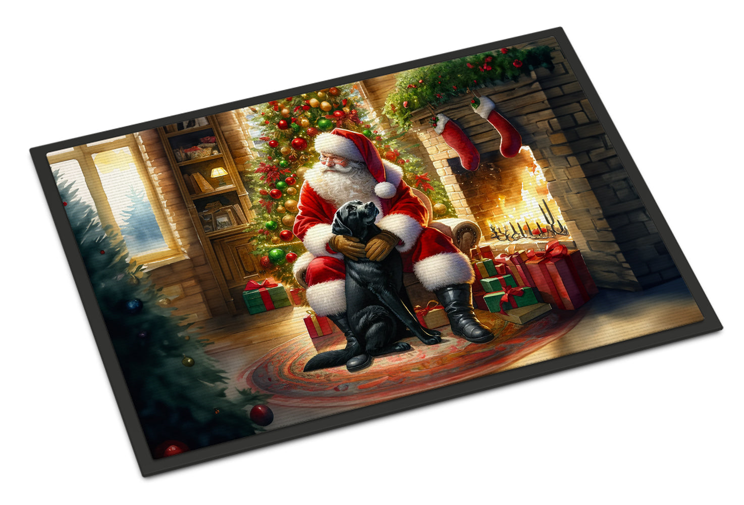 Labrador Retriever and Santa Claus Doormat Indoor Outdoor 18H X 27W Front Door Mat Rugs for Entryway, Non Slip Washable