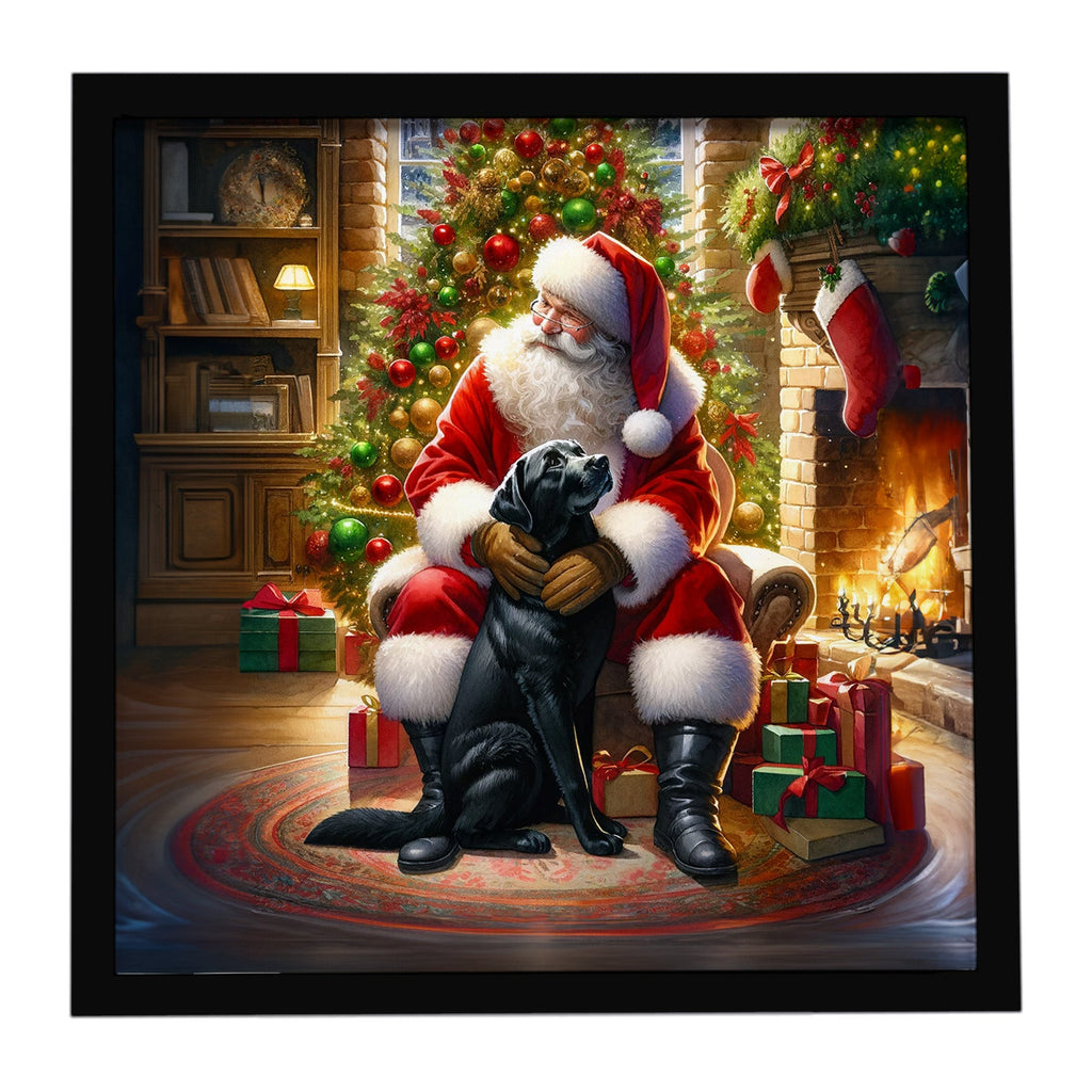 Labrador Retriever and Santa Claus Framed Metal Print Bathroom, Kitchen, Office, Home Decor Wall Art Ready to Hang, Square, 8X8
