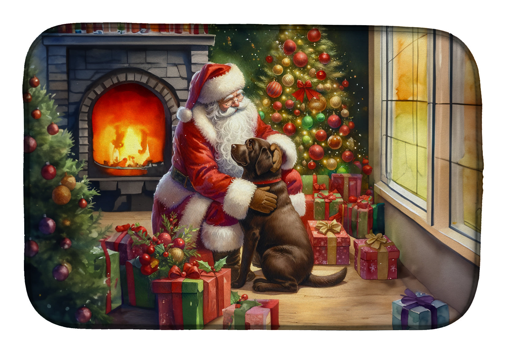 Labrador Retriever and Santa Claus Dish Drying Mat Absorbent Dish Drying Mat Pad for Kitchen Counter Dish Drainer Mat for Countertop, 14 x 21", Multicolor
