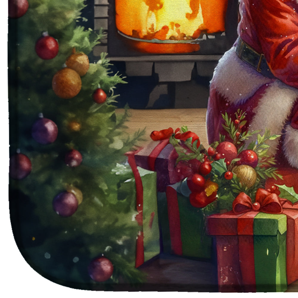 Labrador Retriever and Santa Claus Dish Drying Mat Absorbent Dish Drying Mat Pad for Kitchen Counter Dish Drainer Mat for Countertop, 14 x 21", Multicolor