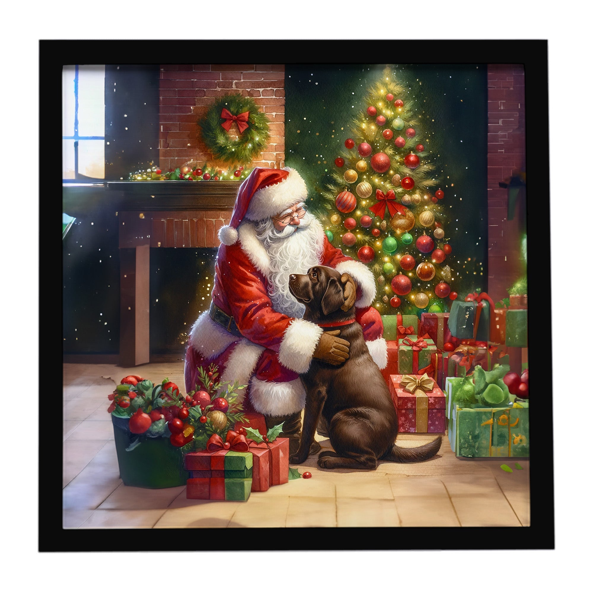 Labrador Retriever and Santa Claus Framed Metal Print Bathroom, Kitchen, Office, Home Decor Wall Art Ready to Hang, Square, 8X8