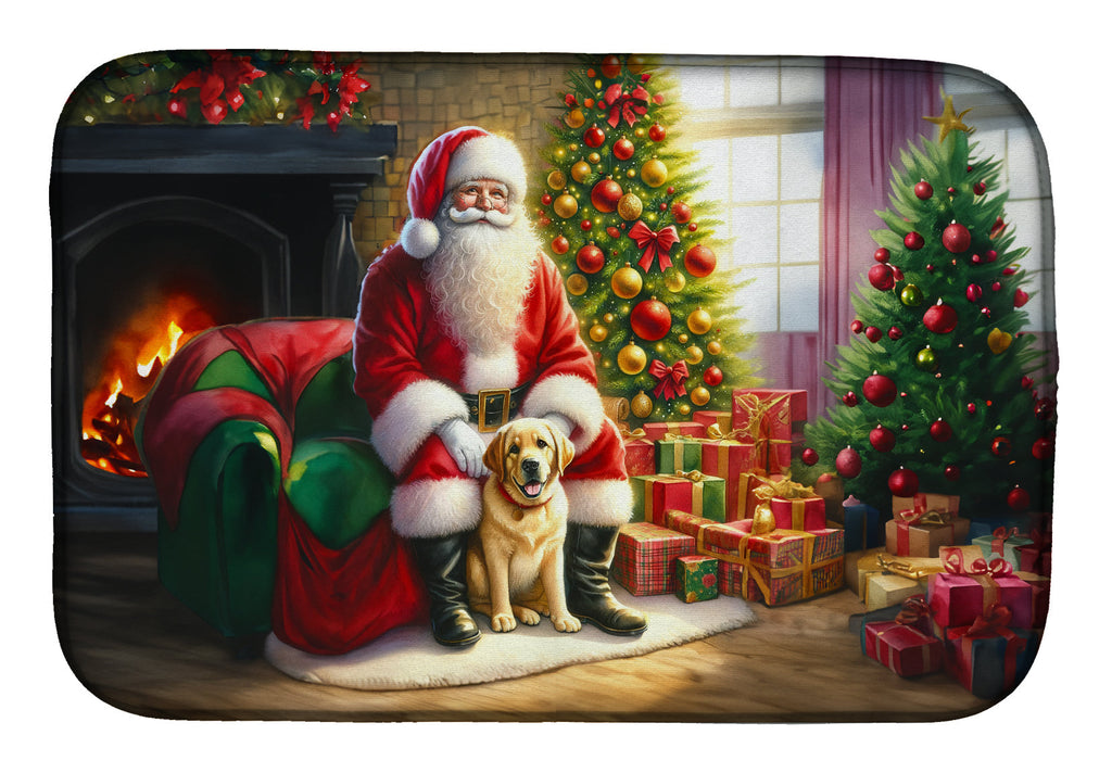 Labrador Retriever and Santa Claus Dish Drying Mat Absorbent Dish Drying Mat Pad for Kitchen Counter Dish Drainer Mat for Countertop, 14 x 21", Multicolor