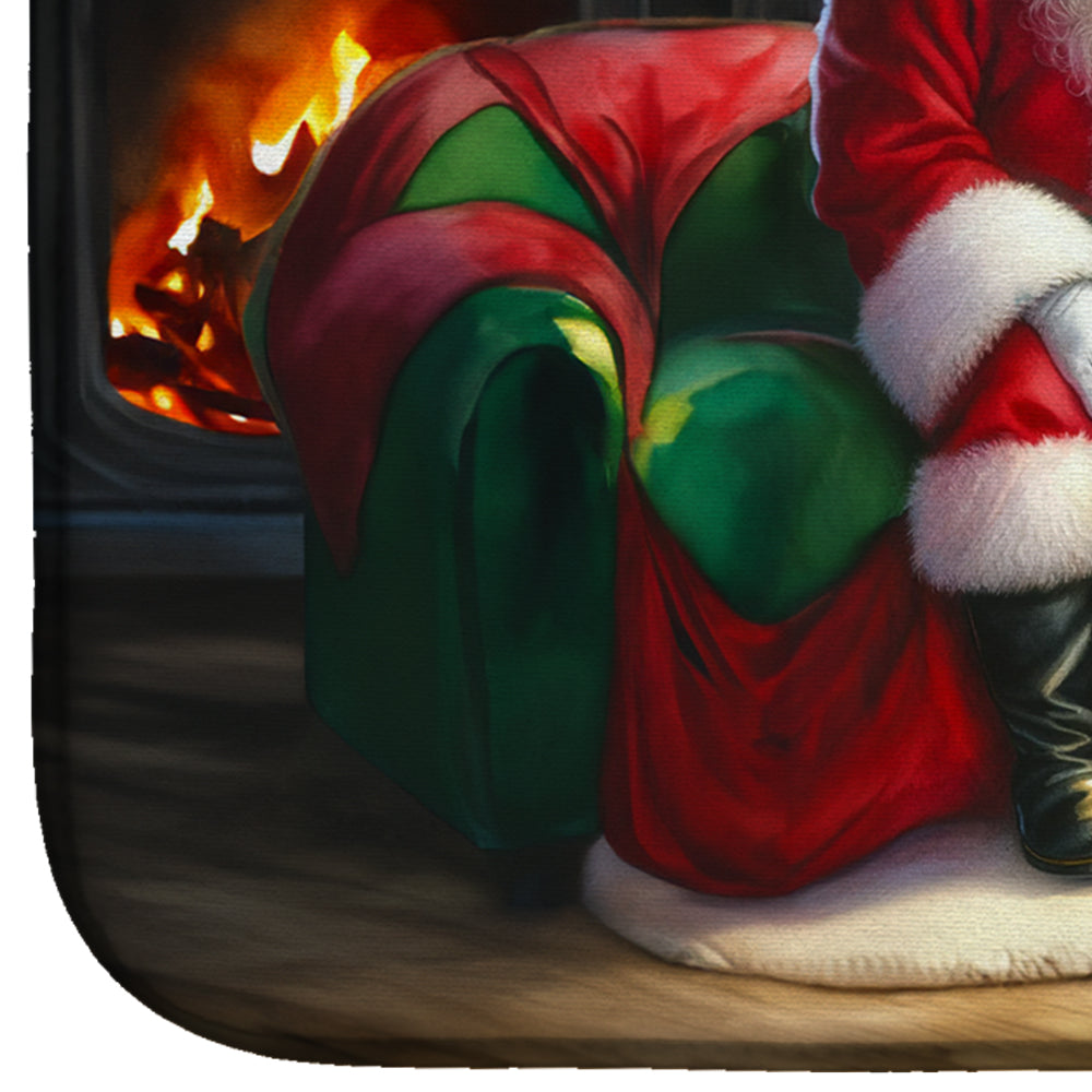 Labrador Retriever and Santa Claus Dish Drying Mat Absorbent Dish Drying Mat Pad for Kitchen Counter Dish Drainer Mat for Countertop, 14 x 21", Multicolor