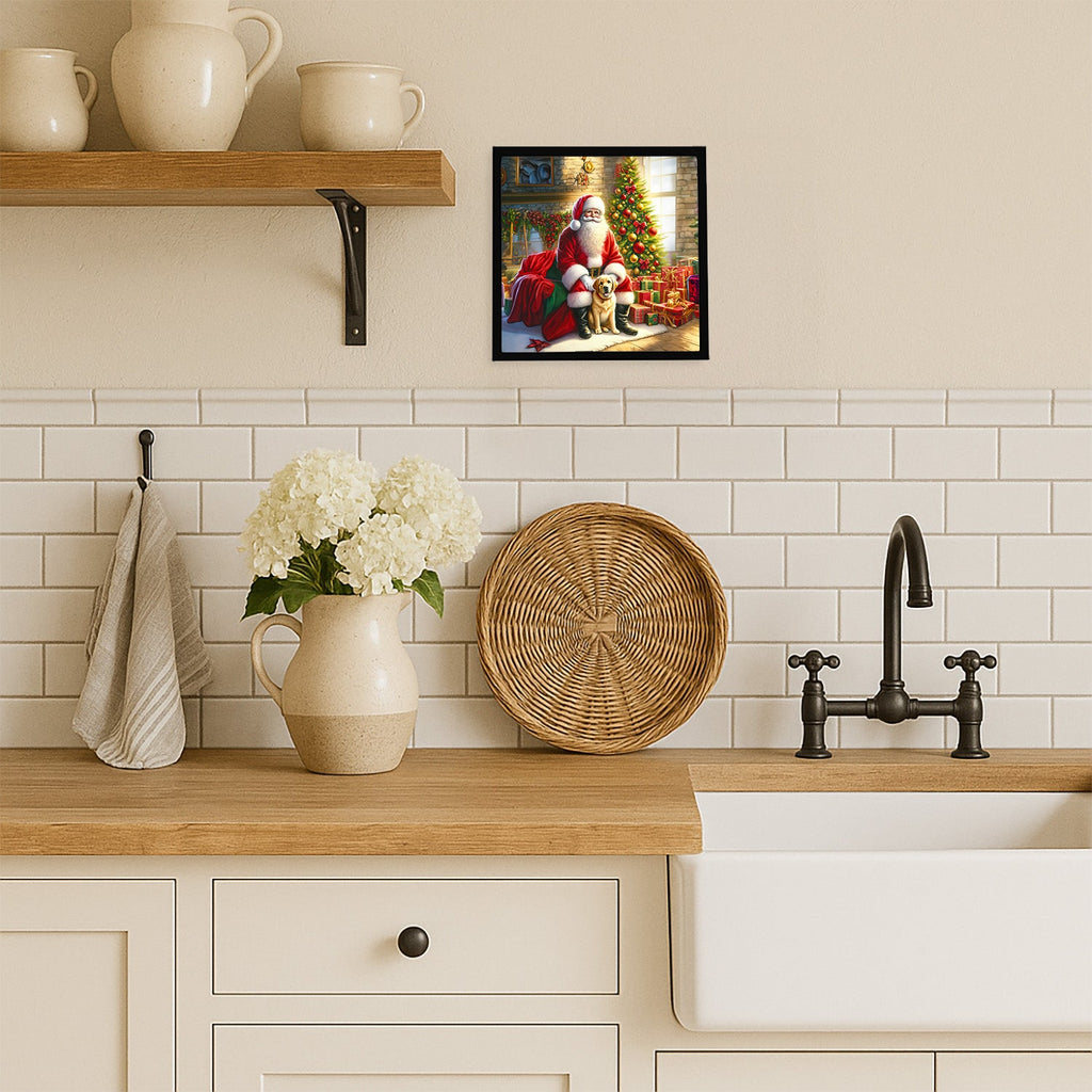 Labrador Retriever and Santa Claus Framed Metal Print Bathroom, Kitchen, Office, Home Decor Wall Art Ready to Hang, Square, 8X8