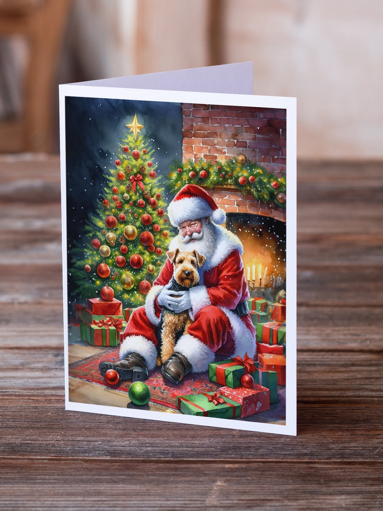 Lakeland Terrier and Santa Claus Greeting Cards Pack of 8 Blank Cards with Envelopes Whimsical A7 Size 5x7