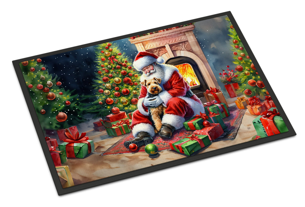 Lakeland Terrier and Santa Claus Doormat Indoor Outdoor 18H X 27W Front Door Mat Rugs for Entryway, Non Slip Washable