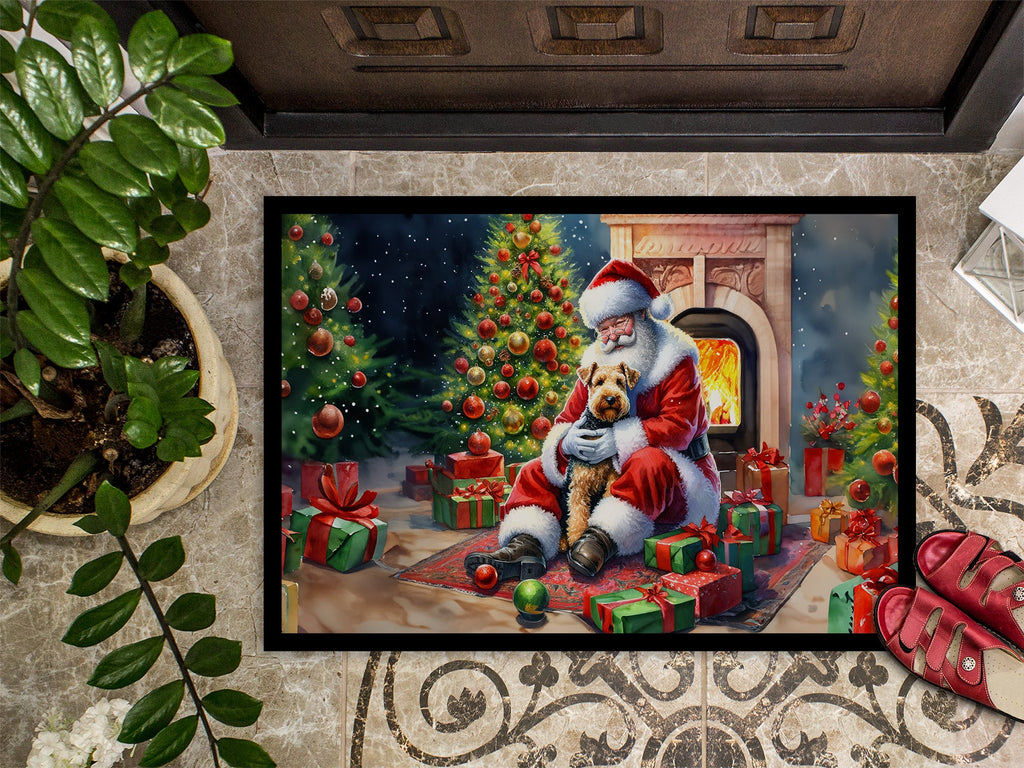 Lakeland Terrier and Santa Claus Doormat Indoor Outdoor 18H X 27W Front Door Mat Rugs for Entryway, Non Slip Washable