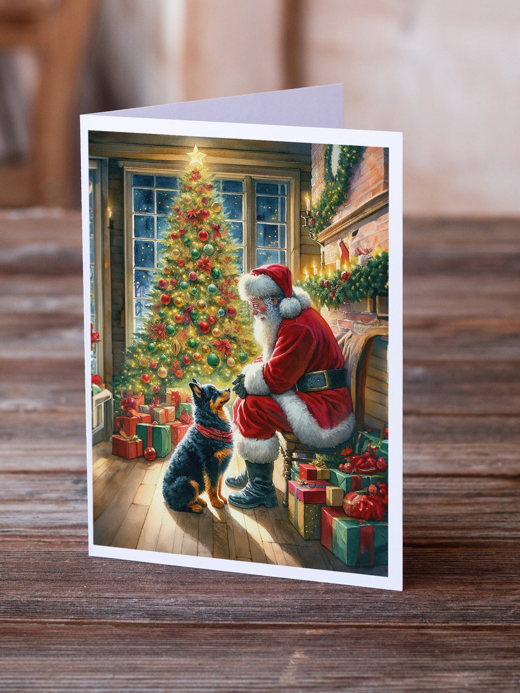 Lancashire Heeler and Santa Claus Greeting Cards Pack of 8 Blank Cards with Envelopes Whimsical A7 Size 5x7