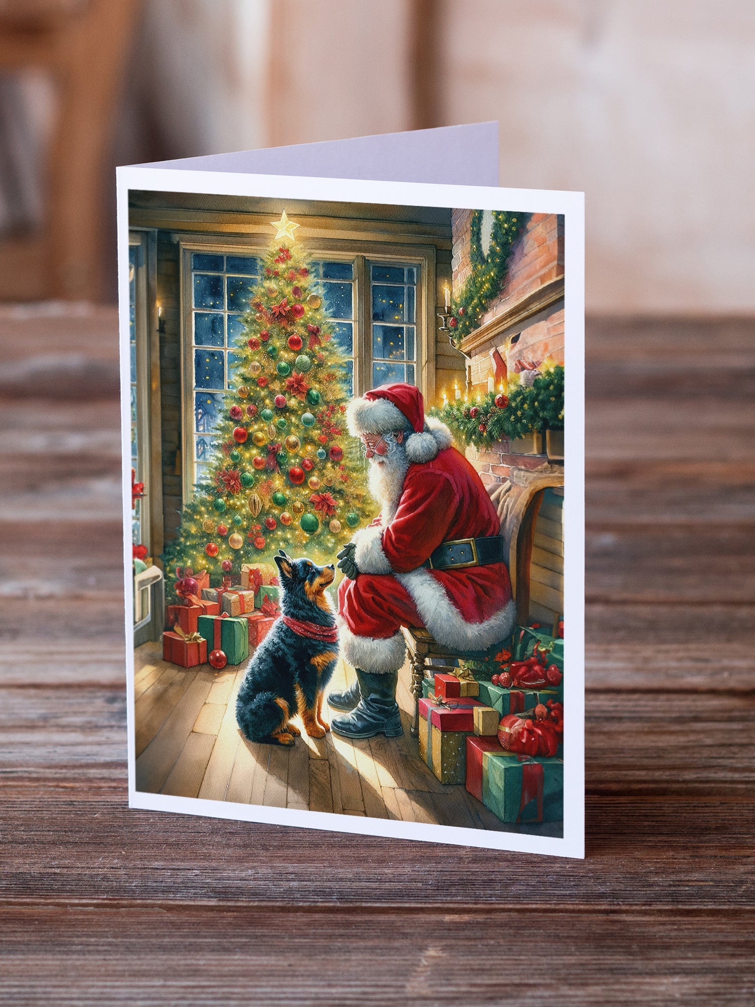 Lancashire Heeler and Santa Claus Greeting Cards Pack of 8 Blank Cards with Envelopes Whimsical A7 Size 5x7