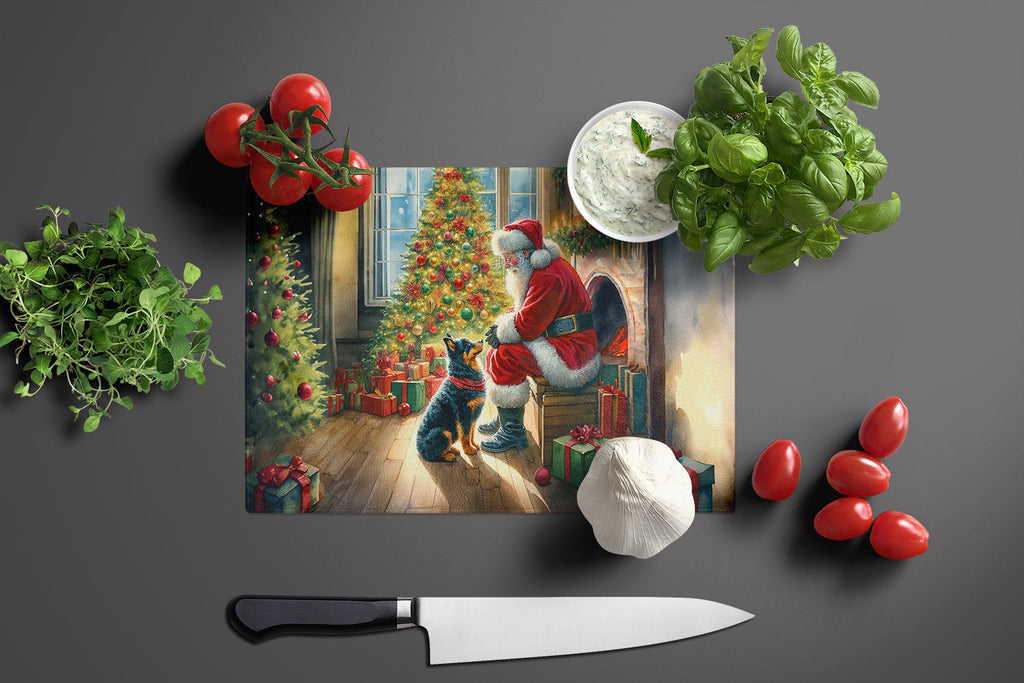 Lancashire Heeler and Santa Claus Cutting Board Tempered Glass Kitchen Cutting Surface, Heat Resistant Chopping, Non-Slip Feet, Food Prep & Serving