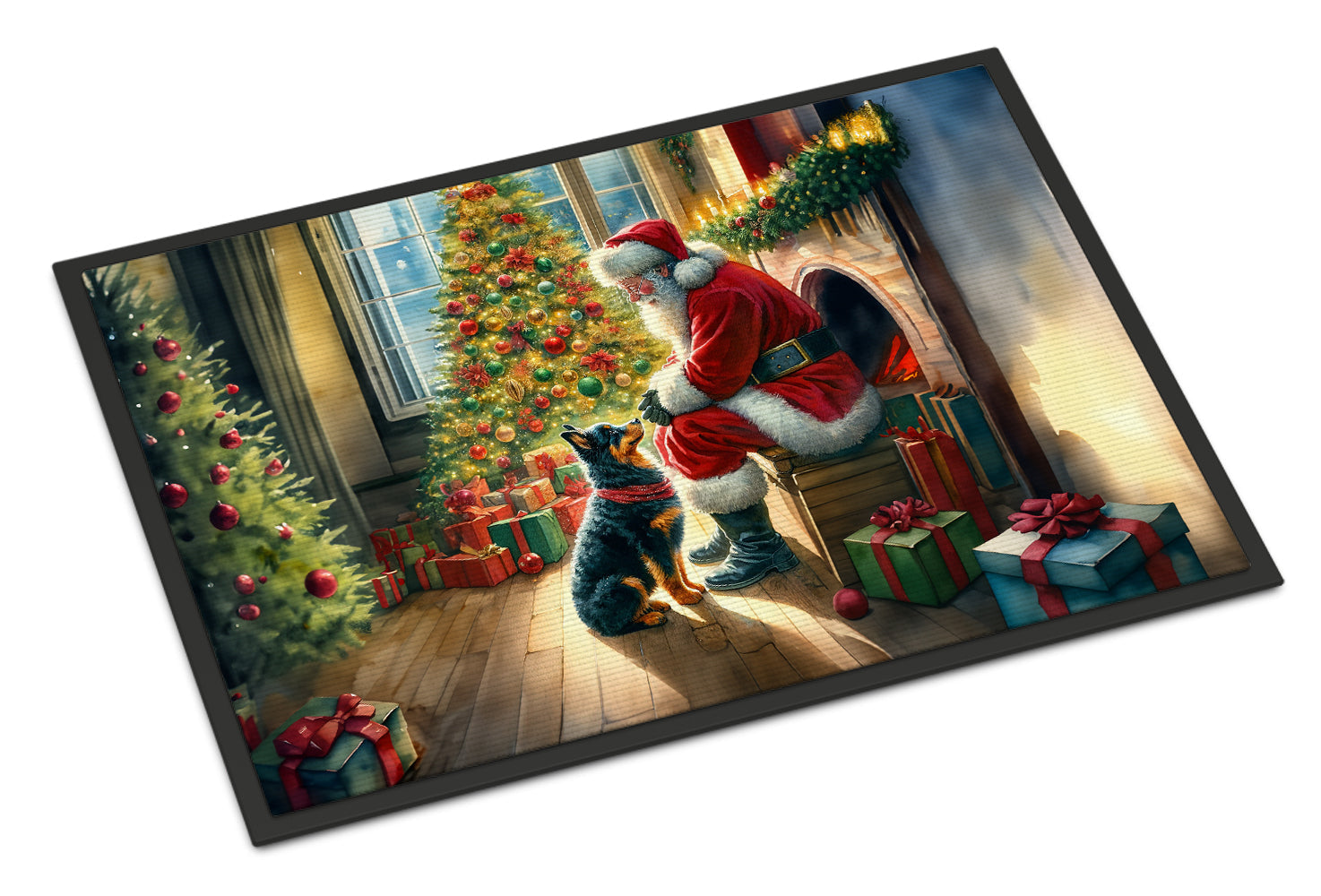 Lancashire Heeler and Santa Claus Doormat Indoor Outdoor 18H X 27W Front Door Mat Rugs for Entryway, Non Slip Washable